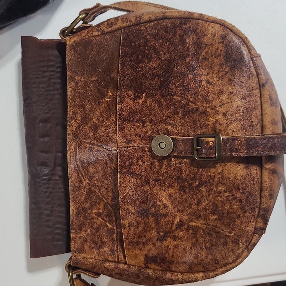 BRUNO ROSSI FIRENZE Vtg Brown Boho Hand Tooled Leather Made in Italy Crossbody - Picture 10 of 16